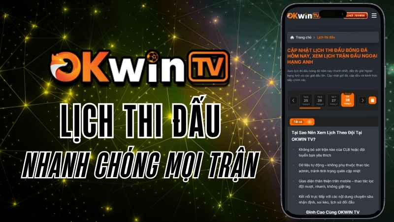 Lịch thi đấu bóng đá hôm nay – Cập nhật nhanh và chính xác các trận đấu mới nhất trên OKWINTV